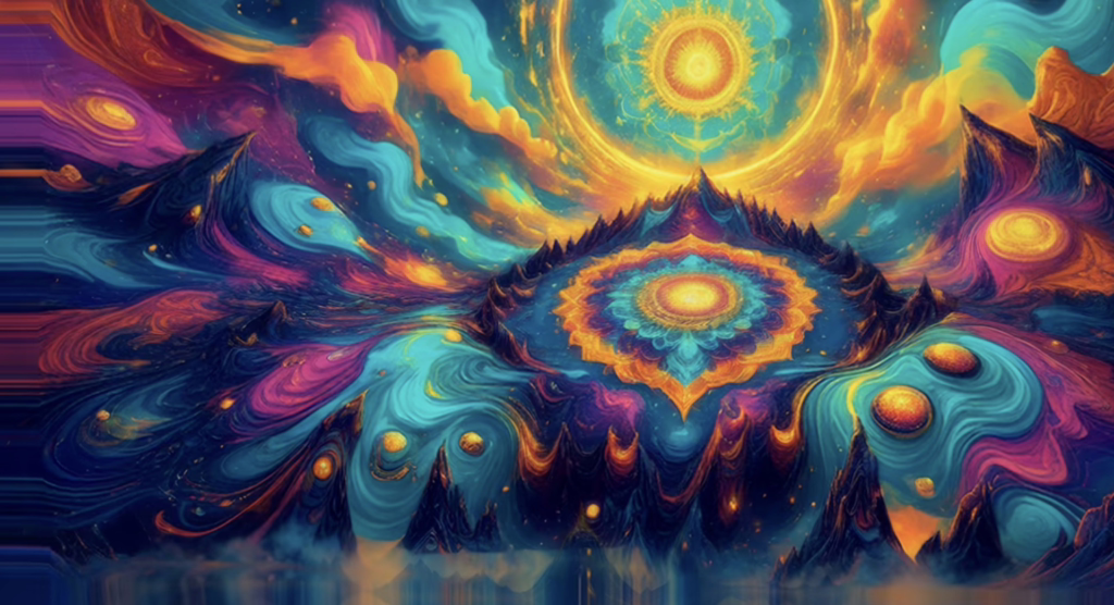 A cosmic solar flare, the final dissolution in a beautiful aesthetic trippy background for tripping.